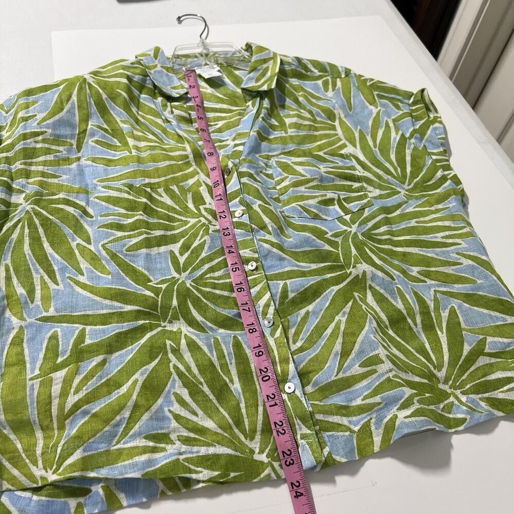 Sigrid Olsen 100% Linen Top Large Tropical Boxy Button Up Green Beach Resort - Picture 10 of 11